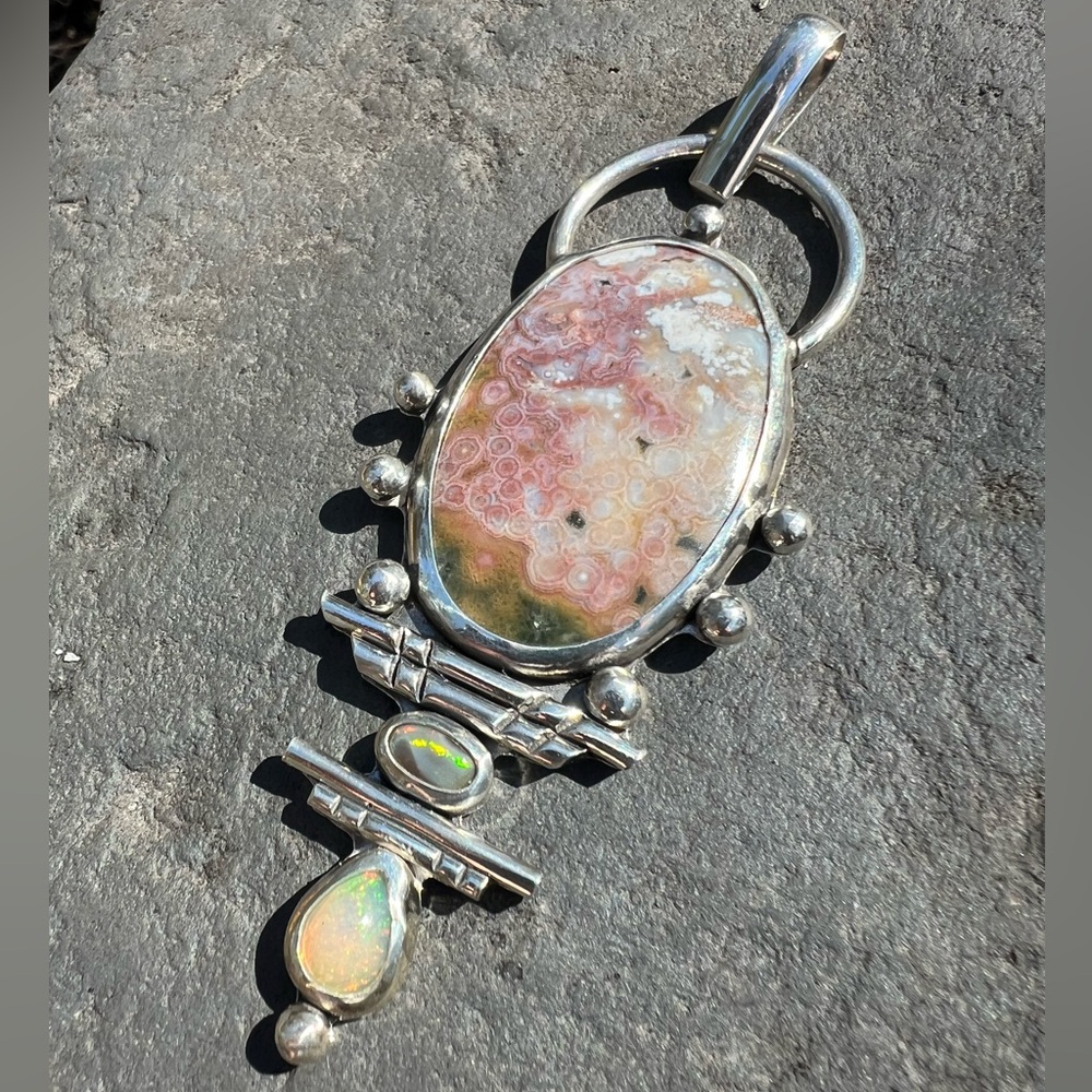 Artisan Ocean Jasper & Opal Pendant - Picture 4 of 5